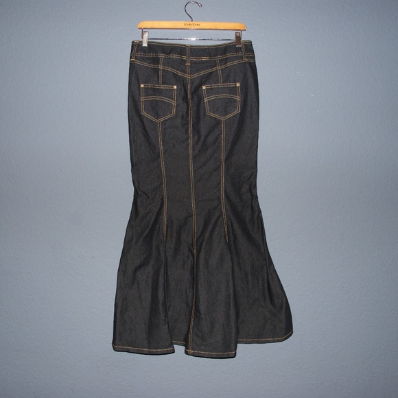 BISOU Dark Wash Denim Rocker Mermaid Maxi Skirt 6 - Picture 3 of 5